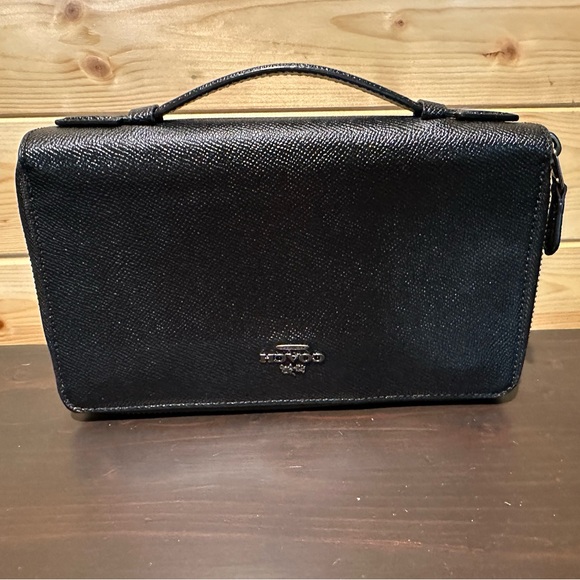 Black Coach double zipper travel organizer wallet with handle - Picture 1 of 9